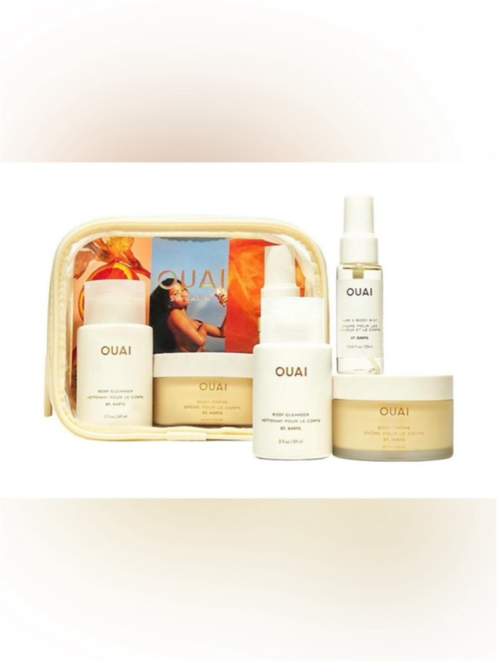 OUAI St. Barts Travel Set Body Cleanser Cream Mist Tropical Scent NEW